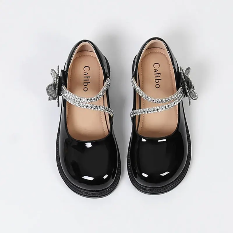 Sweet Children's Leather Shoes Elegant Luxury School Shoes for Girls 2024 Fashion Versatile Kids Princess Black Mary Jane Shoes