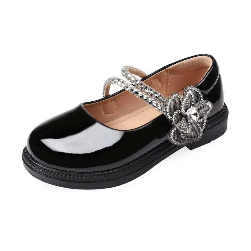 Sweet Children's Leather Shoes Elegant Luxury School Shoes for Girls 2024 Fashion Versatile Kids Princess Black Mary Jane Shoes