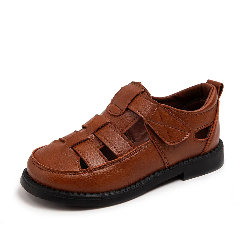 Summer New Non-slip Black Round-toe French Style Children's Fashion Sandals Casual Breathable Hollow Soft Bottom Kids Cute Shoes