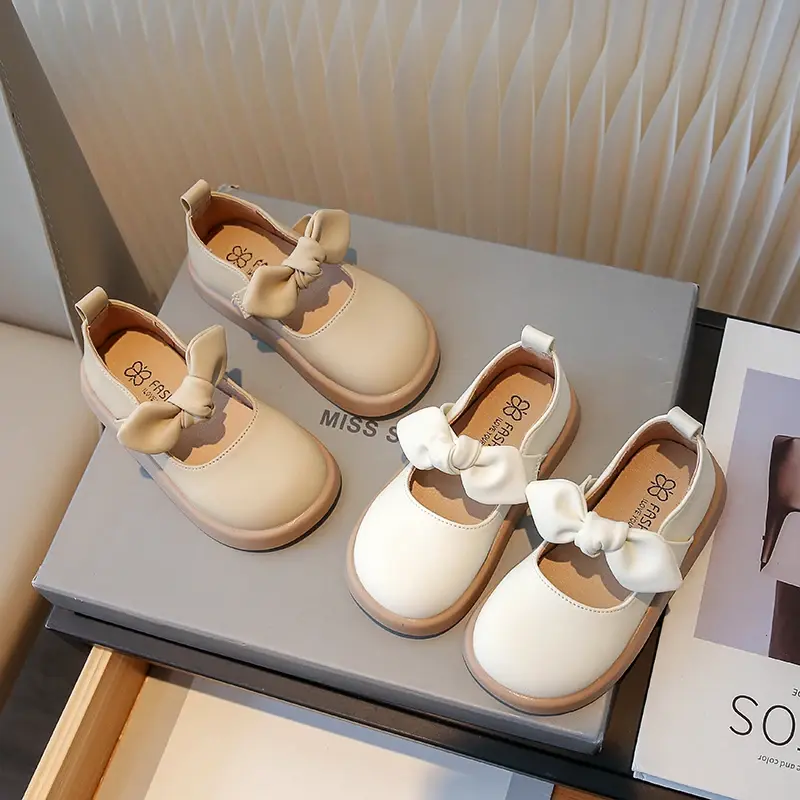 Girls Leather Shoes 2023 Spring Autumn New Baby Girls Bow Fashion Princess Kids Shoes Korean Style Little Children Mary Janes PU