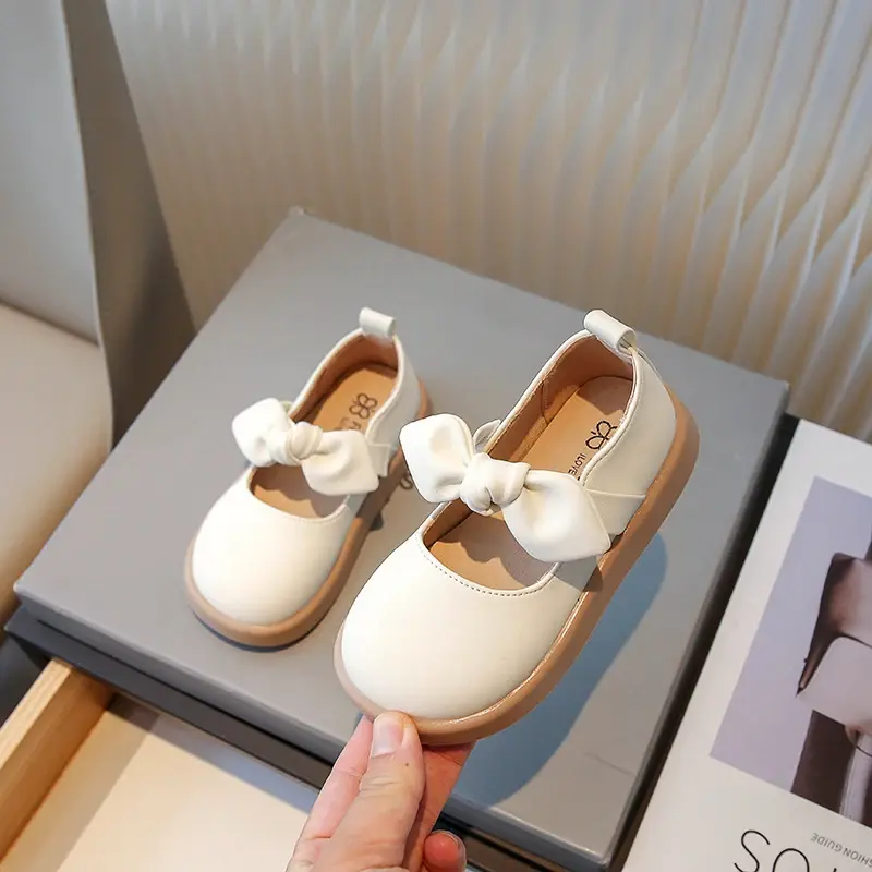 Girls Leather Shoes 2023 Spring Autumn New Baby Girls Bow Fashion Princess Kids Shoes Korean Style Little Children Mary Janes PU
