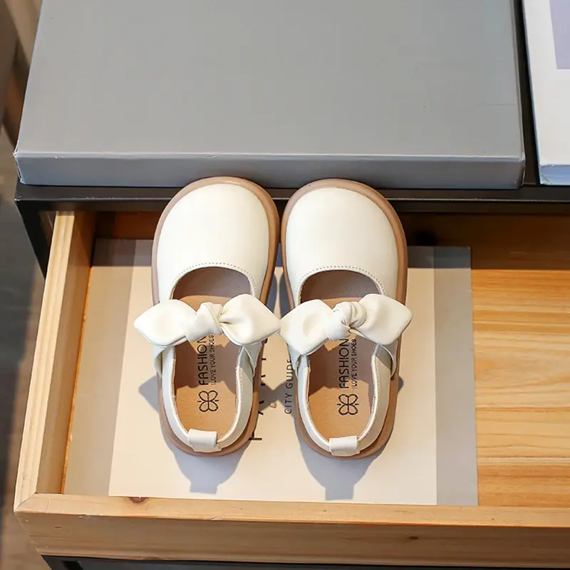 Girls Leather Shoes 2023 Spring Autumn New Baby Girls Bow Fashion Princess Kids Shoes Korean Style Little Children Mary Janes PU