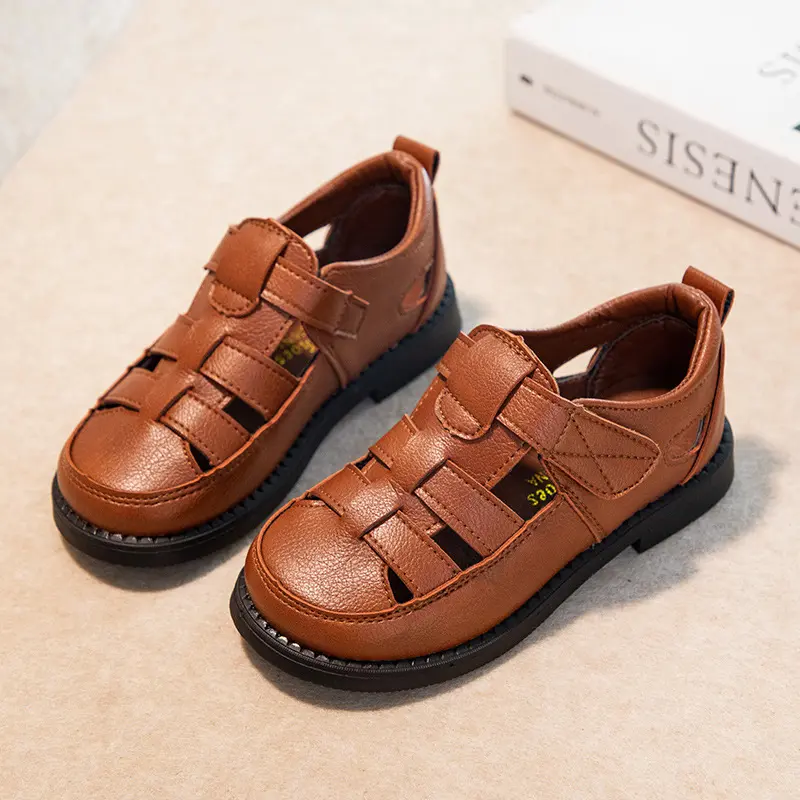 Summer New Non-slip Black Round-toe French Style Children's Fashion Sandals Casual Breathable Hollow Soft Bottom Kids Cute Shoes