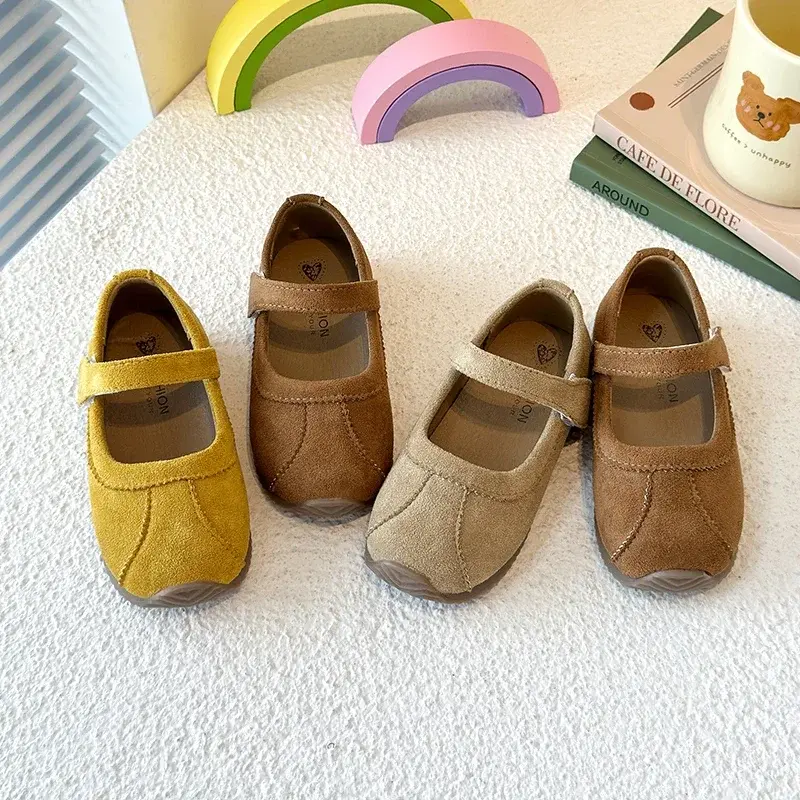 Kids Flat Shoes Soft Non-slip 2025 New Boys Girls Moccasins soild color Hook&loop Children Casual Shoes Toes Capped Anti-kicked
