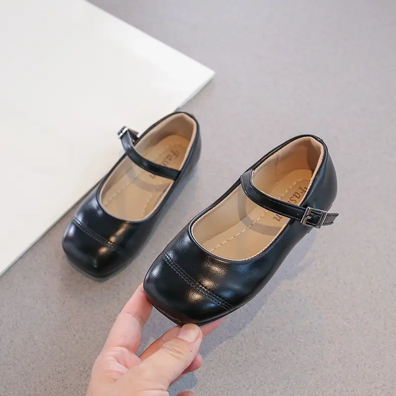 Girls Soft Flats Silver Black Color Narrow Kids Mary Janes Square Toes Comfortable Children School Party Wedding Shoes 26-37 New
