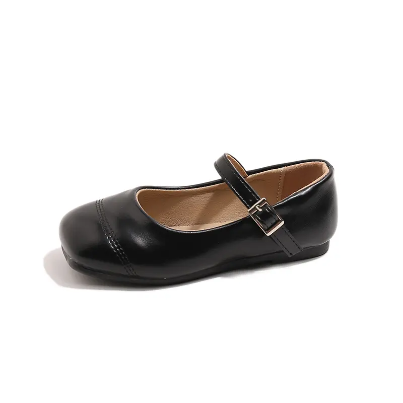 Girls Soft Flats Silver Black Color Narrow Kids Mary Janes Square Toes Comfortable Children School Party Wedding Shoes 26-37 New
