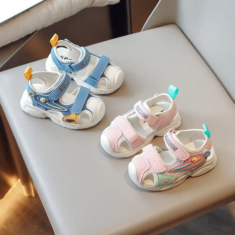Unisex Children Sandals for Toddlers Boys Girls 2025 Summer Kids Beach Shoes Anti-kick Toe-covered Cut-outs Breathable Cute Soft