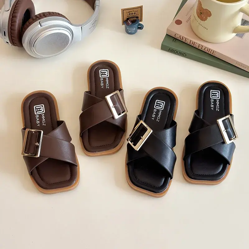 2025 Children Fashion Slippers for Girls Summer New Korean Style Soft Bottom Anti-slippery Versatile Chic Open-toe Beach Shoes