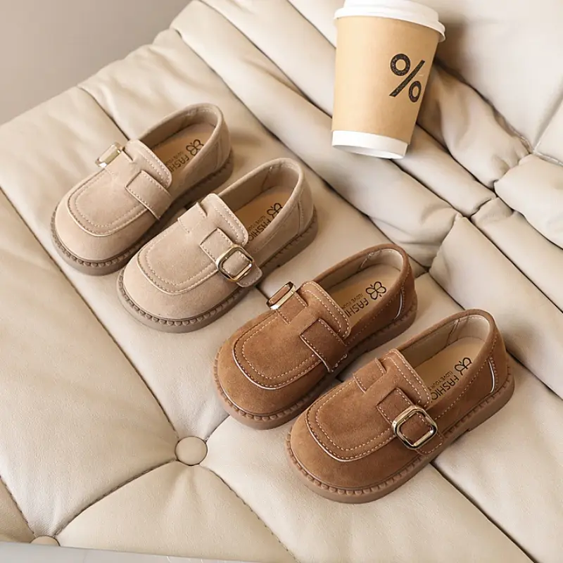Fashion Kids Leather Shoes Simple Solid Color Girls Causal Children Shoes Retro Moccasins Princess Flat Shoes Versatile Non-slip
