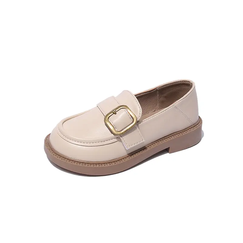 2023 Children Fashion Black Britain Style Girls Shallow Loafers Buckle Classic Round-toe Kids Shoes Dropshipping Simple Non-slip