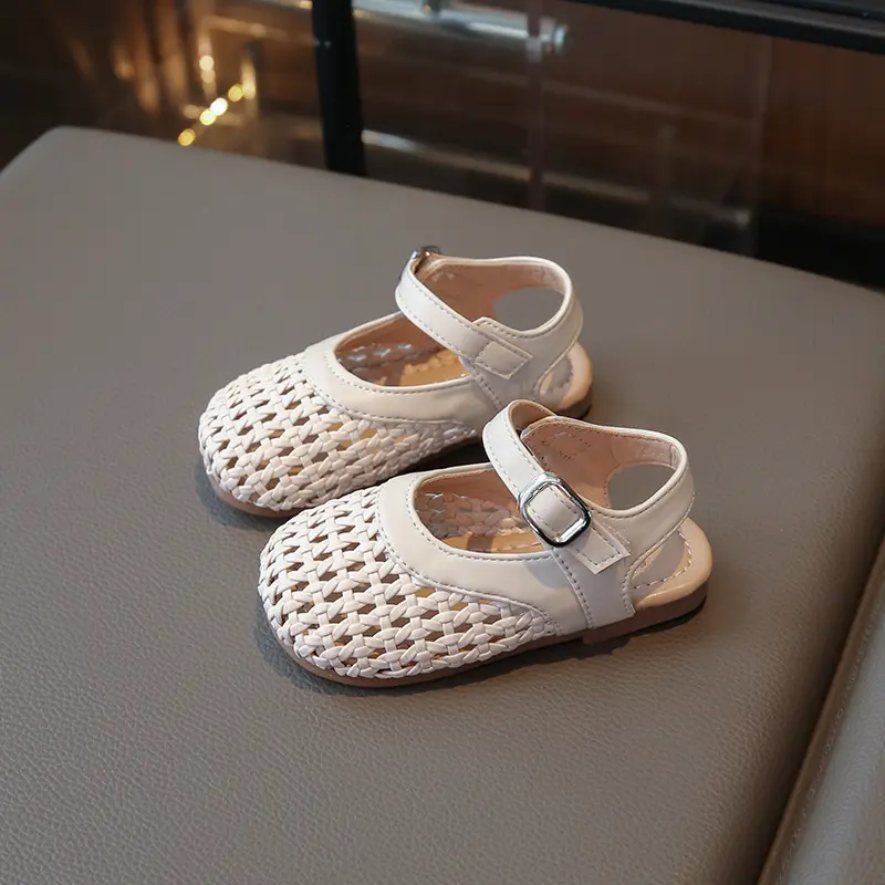 Little Girl Sandal Summer Beach Versatile Kids Princess Half Sandals Fashion Woven Style Children Causal Hollow-out Flat Shoes