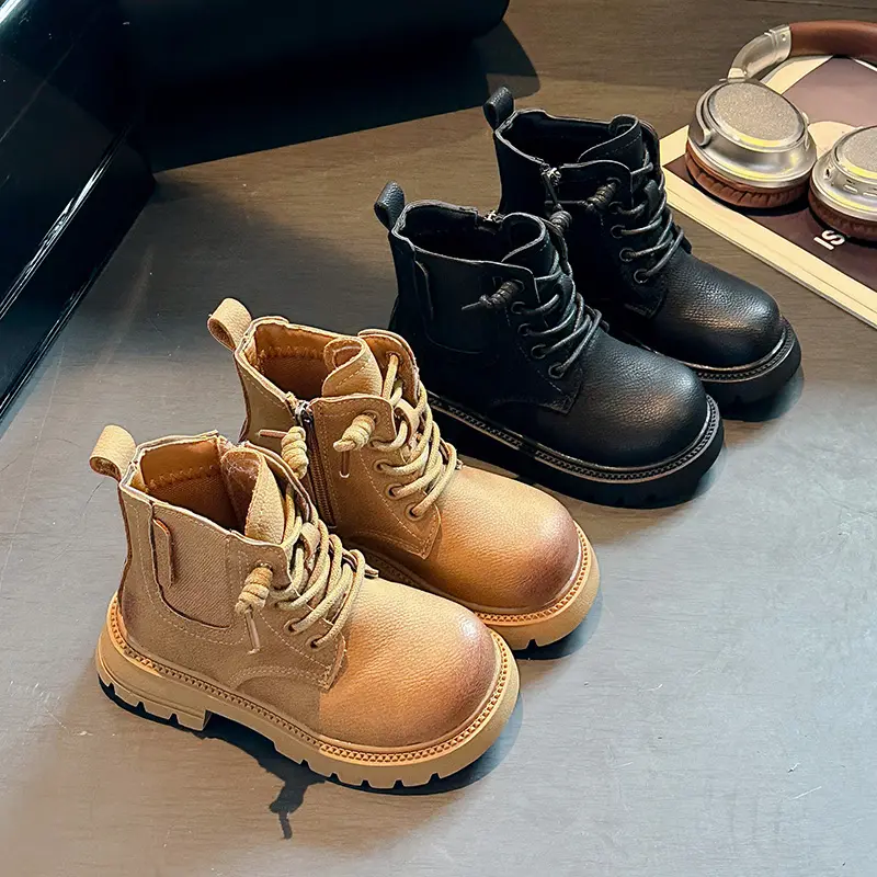 2025 Children Fashion Short Boots for Girls Winter New Korean Style Soft Thick Sole Anti-slippery Versatile Trendy Leather Shoes