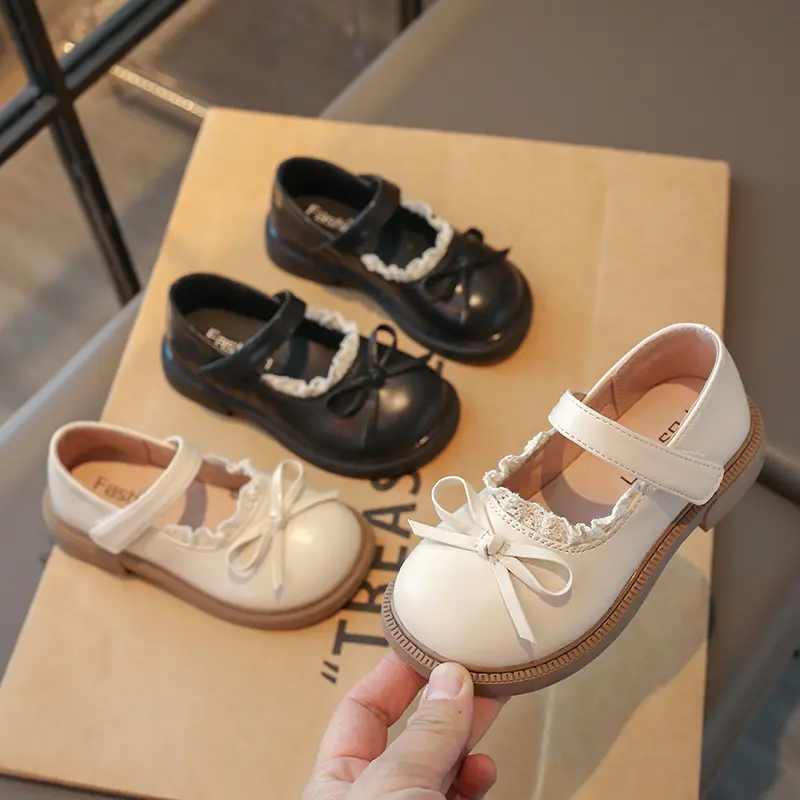 Girls Princess Leather Shoes with Bow-knot Sweet Children Lace Flats Mary Jane Shoes Fashion Kids Performance Shoes Size 23-36