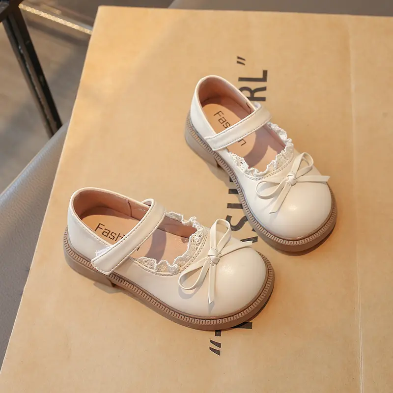 Girls Princess Leather Shoes with Bow-knot Sweet Children Lace Flats Mary Jane Shoes Fashion Kids Performance Shoes Size 23-36