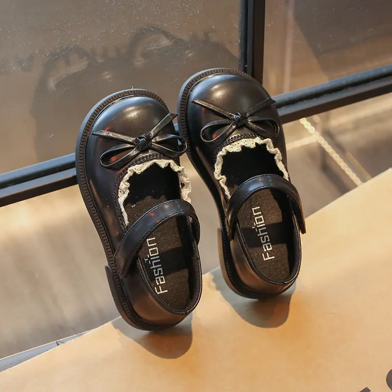 Girls Princess Leather Shoes with Bow-knot Sweet Children Lace Flats Mary Jane Shoes Fashion Kids Performance Shoes Size 23-36