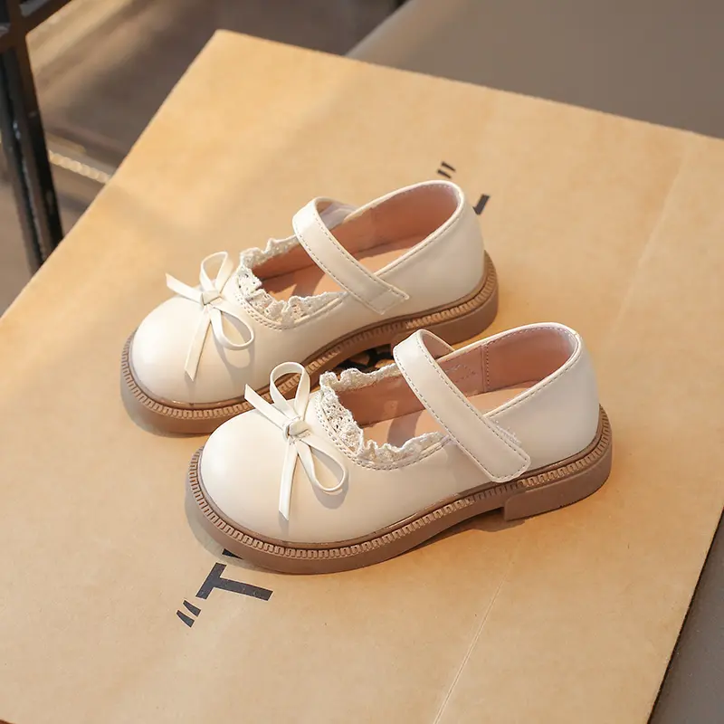 Girls Princess Leather Shoes with Bow-knot Sweet Children Lace Flats Mary Jane Shoes Fashion Kids Performance Shoes Size 23-36