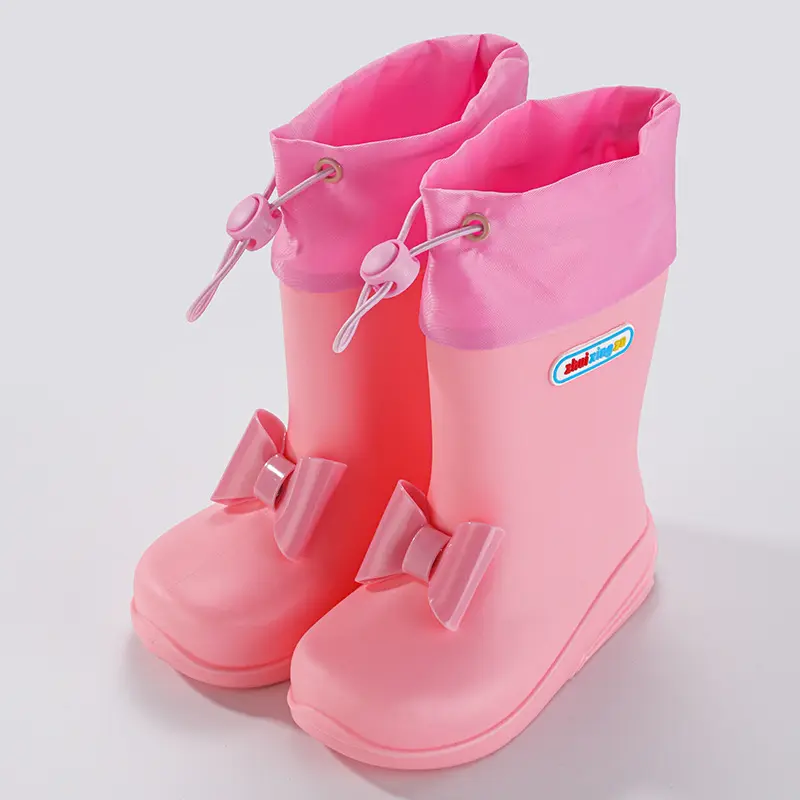New Girls Rain Boots Versatile Soft Waterproof Bow Sweet Princess Four Seasons Cute Kindergarten Children Casual Rainy Day Shoes