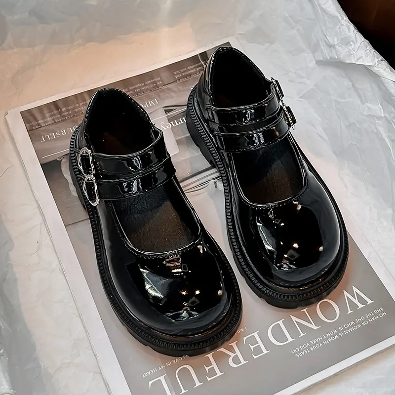 Spring Children's Leather Shoes Fashion Glossy PU Girls Black Shoes School Stage Versatile Kids Princess Causal Mary Jane Shoes