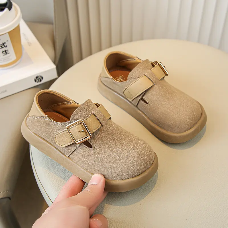 2025 New Boys Casual Shoes Children Fashion Buckle Round-toe Britain Style Girls Loafers Versatile Breatheable Kids Unisex Shoes