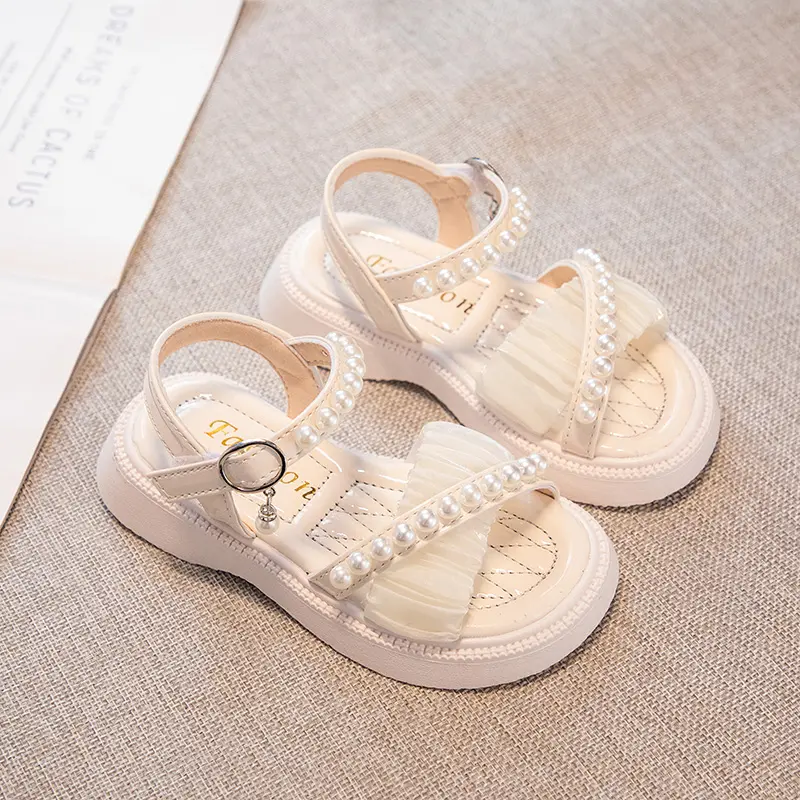 Girls Cross Princess Sandals Non-slip Kids Summer Beach Shoes Fashion Children Peals Sandals Sweet Open Toes Size 25-37