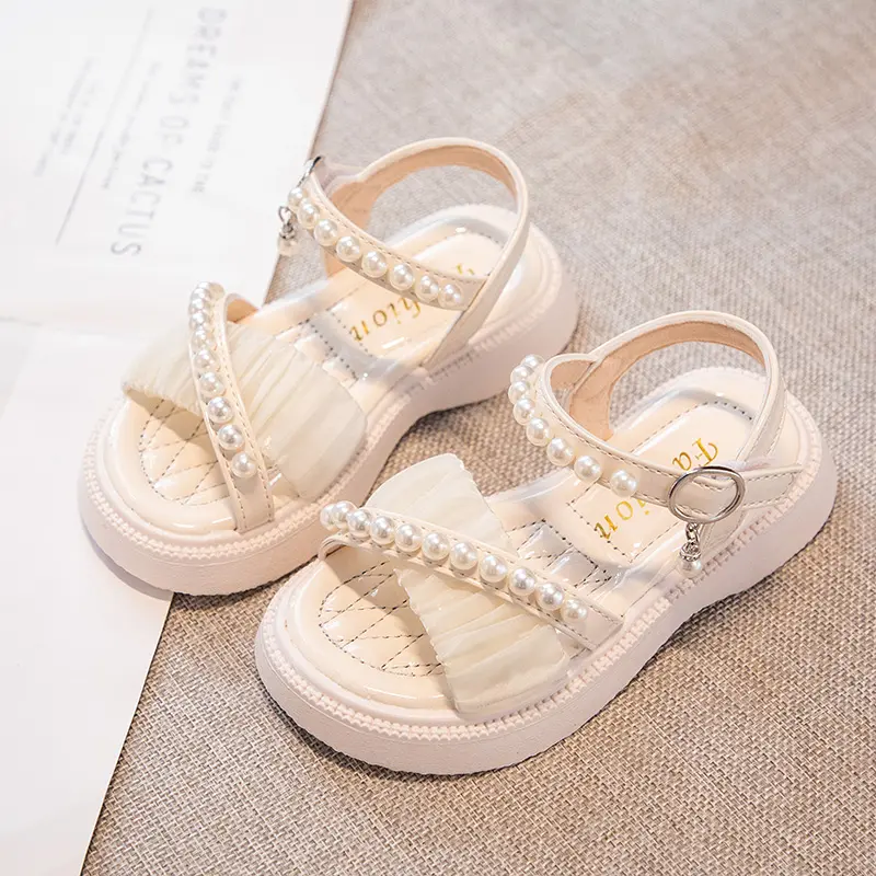 Girls Cross Princess Sandals Non-slip Kids Summer Beach Shoes Fashion Children Peals Sandals Sweet Open Toes Size 25-37