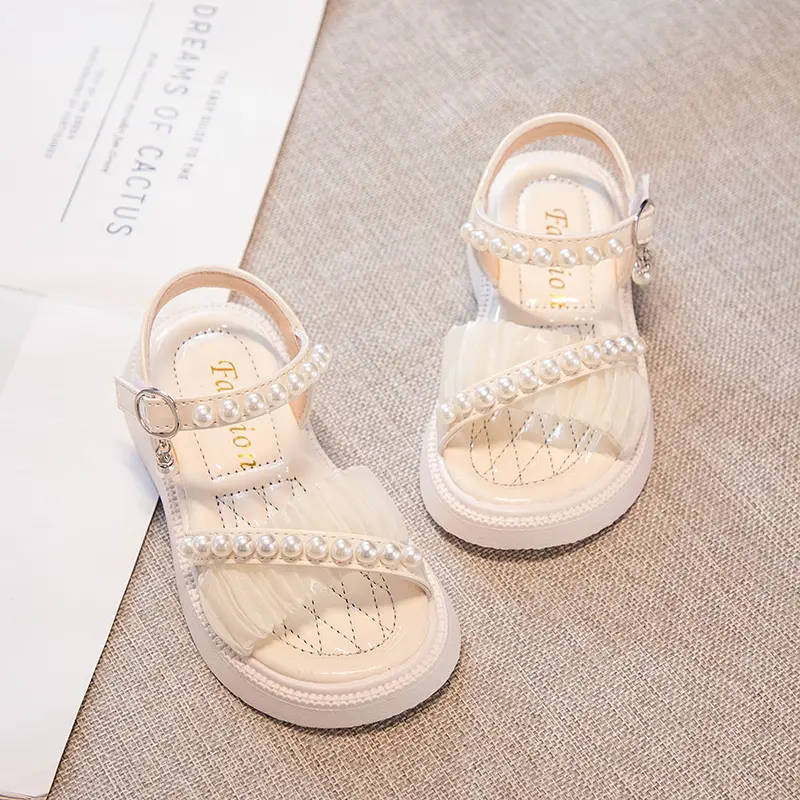 Girls Cross Princess Sandals Non-slip Kids Summer Beach Shoes Fashion Children Peals Sandals Sweet Open Toes Size 25-37