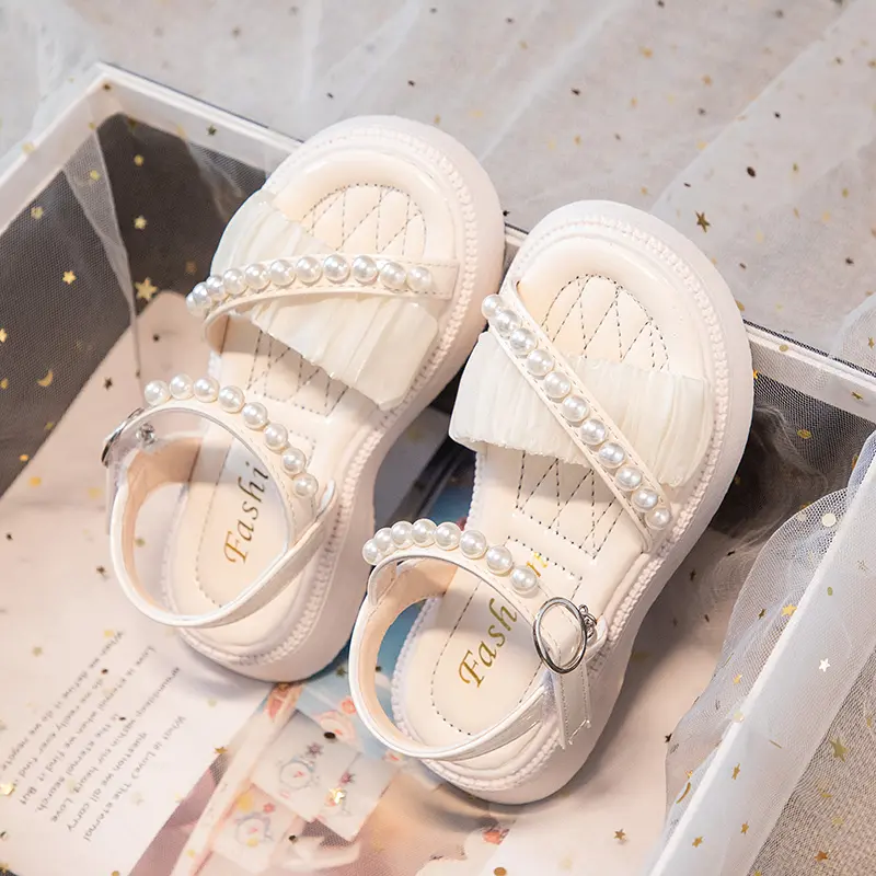 Girls Cross Princess Sandals Non-slip Kids Summer Beach Shoes Fashion Children Peals Sandals Sweet Open Toes Size 25-37