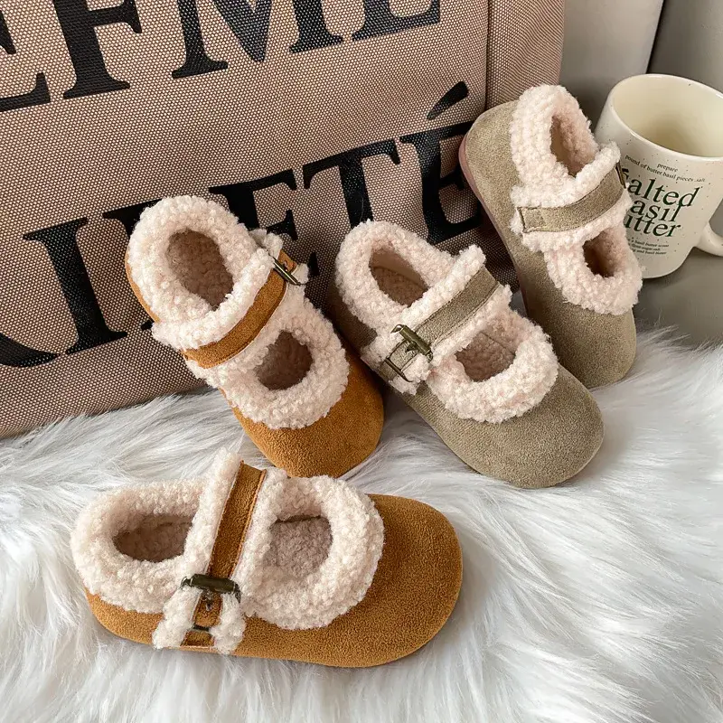 2024 Children Plush Leather Shoes for Girls Winter New Fashion Korean Style Soft Bottom Anti-slippery Versatile Chic Casual Shoe