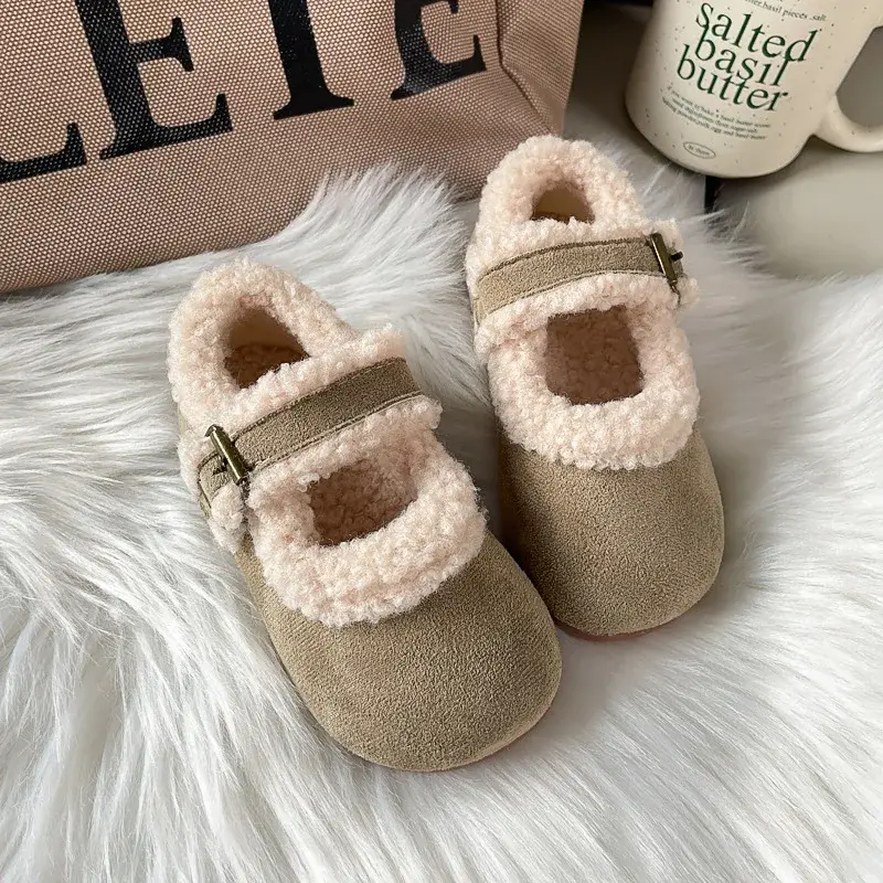 2024 Children Plush Leather Shoes for Girls Winter New Fashion Korean Style Soft Bottom Anti-slippery Versatile Chic Casual Shoe