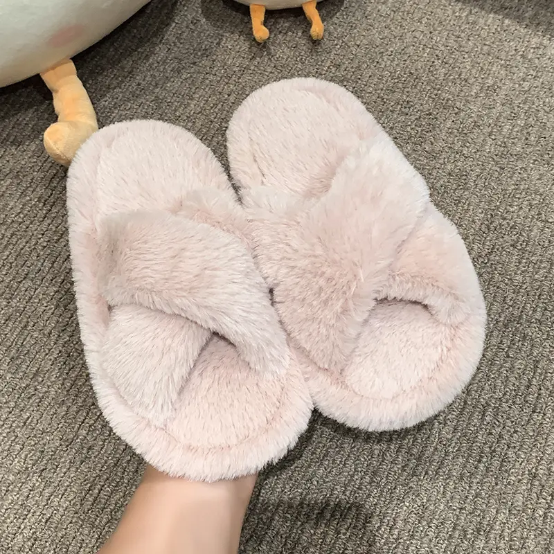 New Children Winter Fur Slippers Solid Color Girls Warm Home Slippers Soft Fluffy Kids Open-toe Cotton Shoes Fashion Versatile