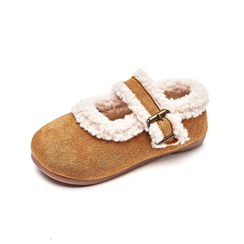 2024 Children Plush Leather Shoes for Girls Winter New Fashion Korean Style Soft Bottom Anti-slippery Versatile Chic Casual Shoe