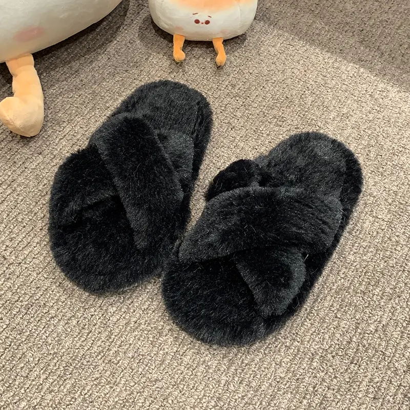New Children Winter Fur Slippers Solid Color Girls Warm Home Slippers Soft Fluffy Kids Open-toe Cotton Shoes Fashion Versatile