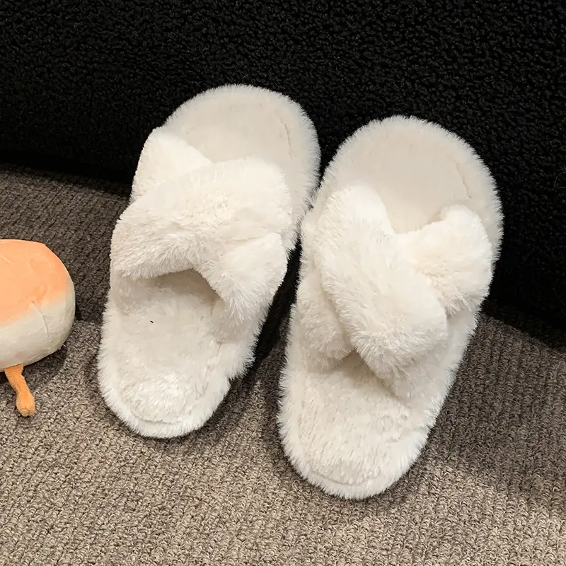 New Children Winter Fur Slippers Solid Color Girls Warm Home Slippers Soft Fluffy Kids Open-toe Cotton Shoes Fashion Versatile