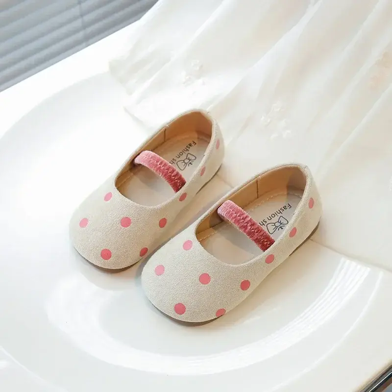 Girls Moccasins Slip-on Polka Dot Sweet 2025 New Kids Flat Shoes Candy Color Ins Trend Girls Leather Shoes Round Toes Soft Sole