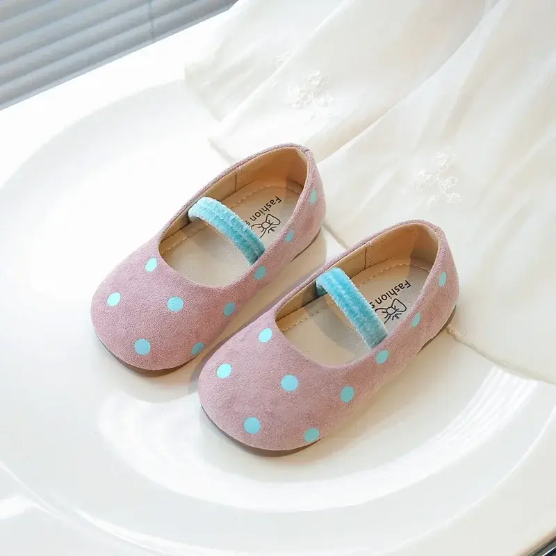 Girls Moccasins Slip-on Polka Dot Sweet 2025 New Kids Flat Shoes Candy Color Ins Trend Girls Leather Shoes Round Toes Soft Sole