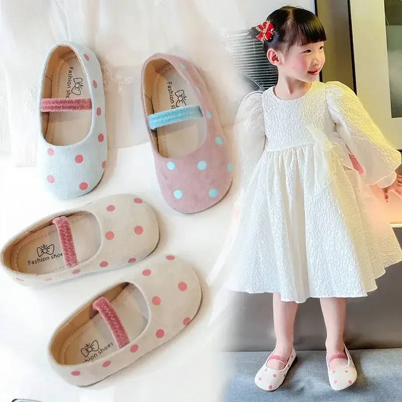 Girls Moccasins Slip-on Polka Dot Sweet 2025 New Kids Flat Shoes Candy Color Ins Trend Girls Leather Shoes Round Toes Soft Sole