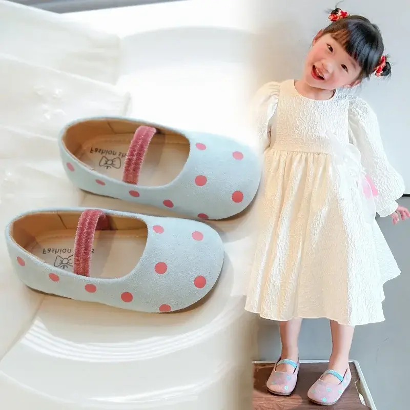 Girls Moccasins Slip-on Polka Dot Sweet 2025 New Kids Flat Shoes Candy Color Ins Trend Girls Leather Shoes Round Toes Soft Sole