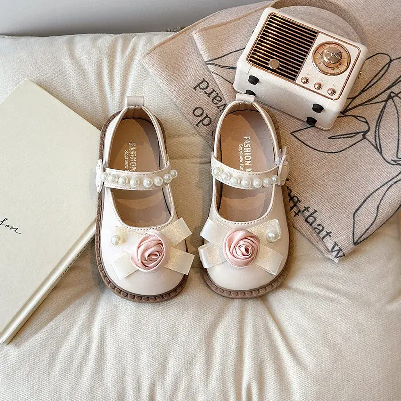Elegant Girl's Shoes for Wedding Party Chic Flower Kids' Causal Leather Shoes Fashion Sweet Versatile Children Princess Shoes