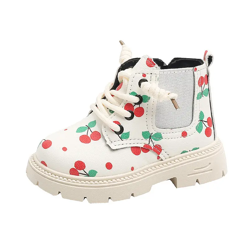 Cute Cherry Girls Fashion Boots Non-slip Versatile Children Causal Ankle Boots Thick Soled Soft Kids Leather Shoes Spring Autumn