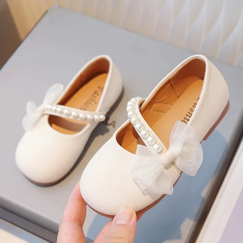 2023 Kids Mary Jane Shoes Shallow PU Versatile Elegant Bowknot Girl Leather Shoes Flat Fashion Children Princess Shoes Round-toe