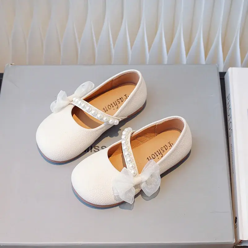 2023 Kids Mary Jane Shoes Shallow PU Versatile Elegant Bowknot Girl Leather Shoes Flat Fashion Children Princess Shoes Round-toe