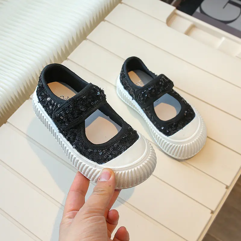 New Girl Princess Canvas Shoes Fashion Luxury Sequins Children Causal Shoes Breathable Kids Glitter Mary Jane Shoes Thick Bottom