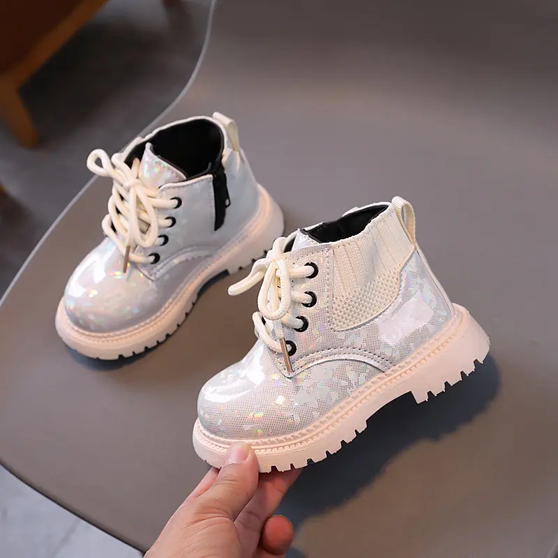 New Children's Autumn Boots Glossy PU Leather Girl's Ankle Boot Fashion Versatile Kids Causal Short Boots Thick Bottom Zipper