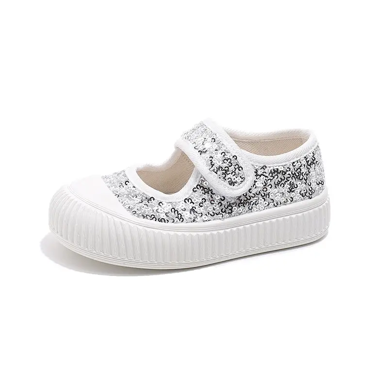 New Girl Princess Canvas Shoes Fashion Luxury Sequins Children Causal Shoes Breathable Kids Glitter Mary Jane Shoes Thick Bottom
