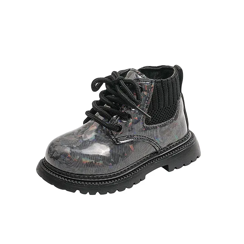 New Children's Autumn Boots Glossy PU Leather Girl's Ankle Boot Fashion Versatile Kids Causal Short Boots Thick Bottom Zipper