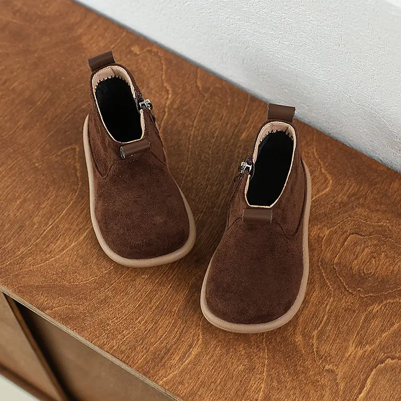Autumn Winter Children Fashion Causal Thermal Boots Warm Plush Girls Ankle Boots Versatile Zipper Kids Boys Cotton Boots Simple
