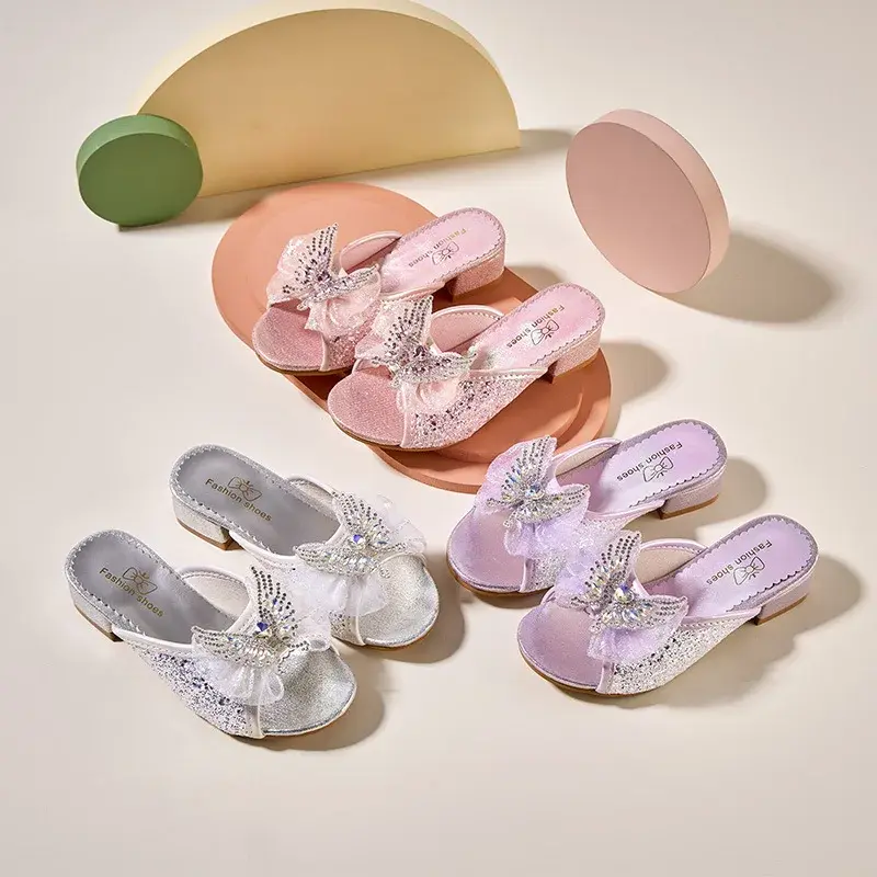 2025 Children Princess High-heel Shoes for Girls Summer New Fashion Korean Style Soft Bottom Non-slip Versatile Outside Shoes