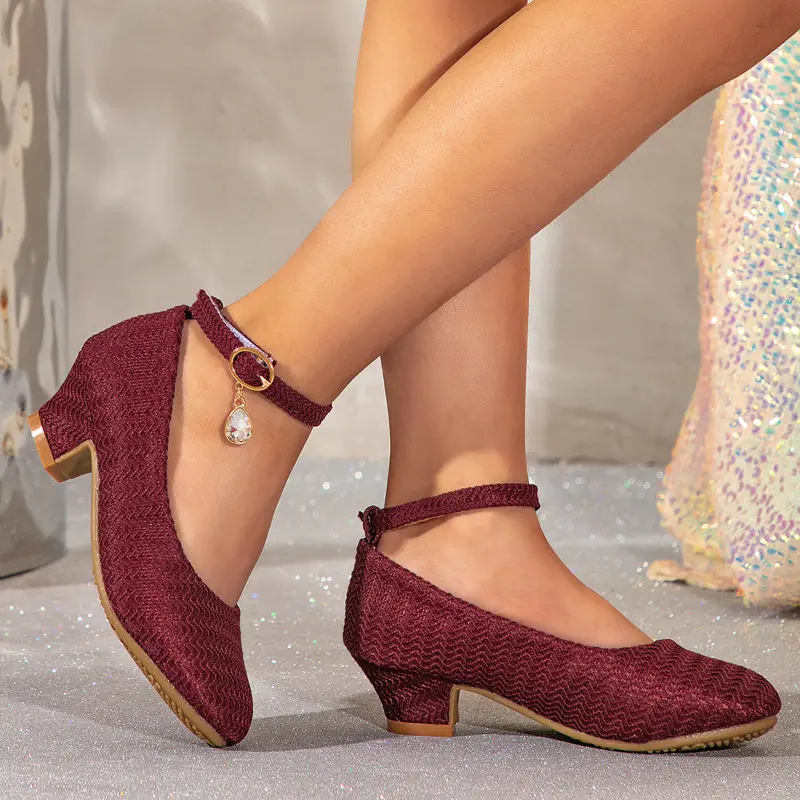 Elegant Children High Heels 2025 New Fashion Girl Dresses Casual Shoes for Party Wedding Versatile Kids Princess Leather Shoes