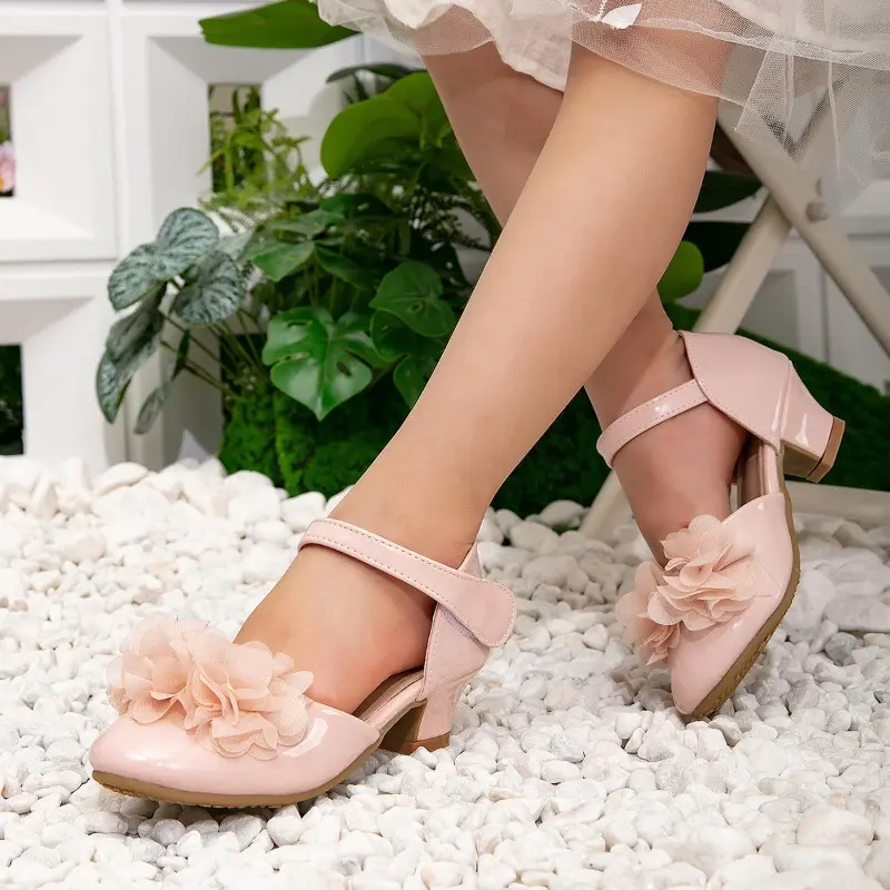 New Kids High Heels Summer Sweet Girls Wedding Party Versatile Princess Sandals Fashion Floral Children Causal Dresses Sandals