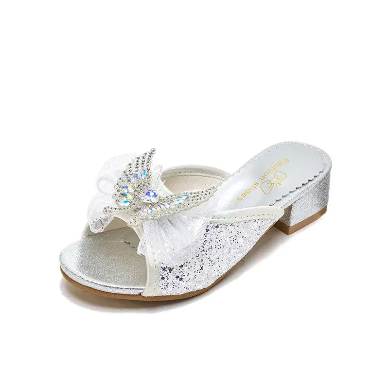 2025 Children Princess High-heel Shoes for Girls Summer New Fashion Korean Style Soft Bottom Non-slip Versatile Outside Shoes